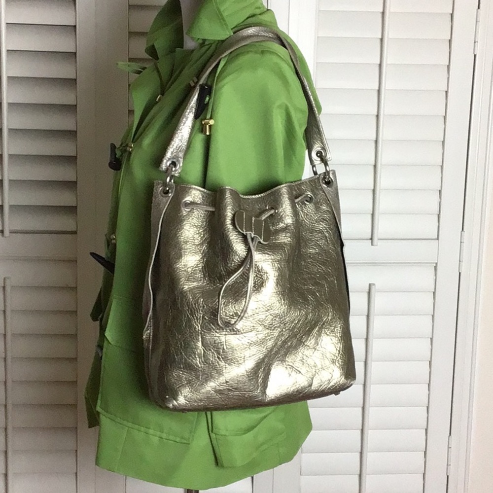 Arcadia Gold Leather Shoulder Bucket Bag